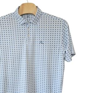 Rhoback Mens XXL Performance Golf Polo Shirt White Blue Heart Lattice Print